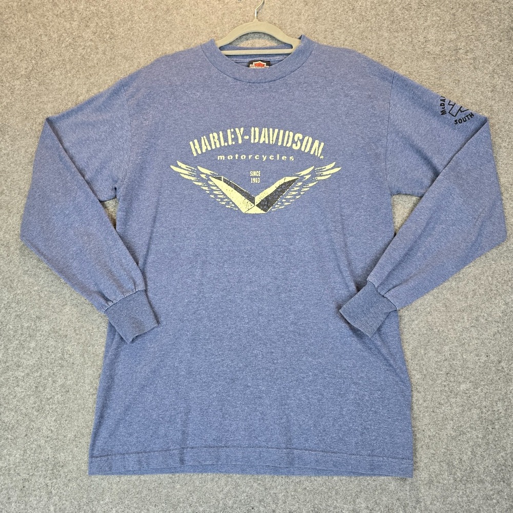Harley Davidson Motorcycles 1903 Shirt Mens Medium Blue Cotton Graphic Print